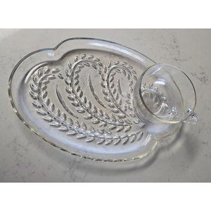 Vintage Federal Glass Co Leaf print tray‎ and Cup set of 4 MCM Dinning